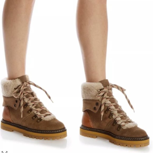 sz US 37, 38 see by chloé Eileen shearling hiker boots MSRP$495 CLEARANCE - Picture 2 of 13